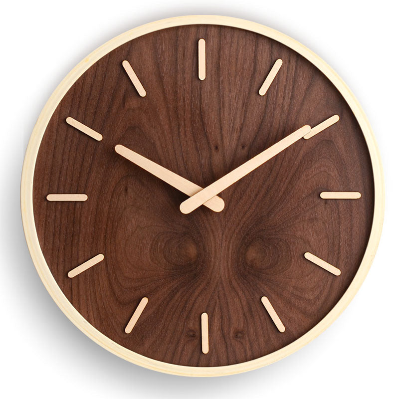 Wandklok Hout Walnoot 30.5cm Bruin Stil Uurwerk Woonkamer Klok Rond Modern Minimalistisch Interieur Decoratie | Sansoti