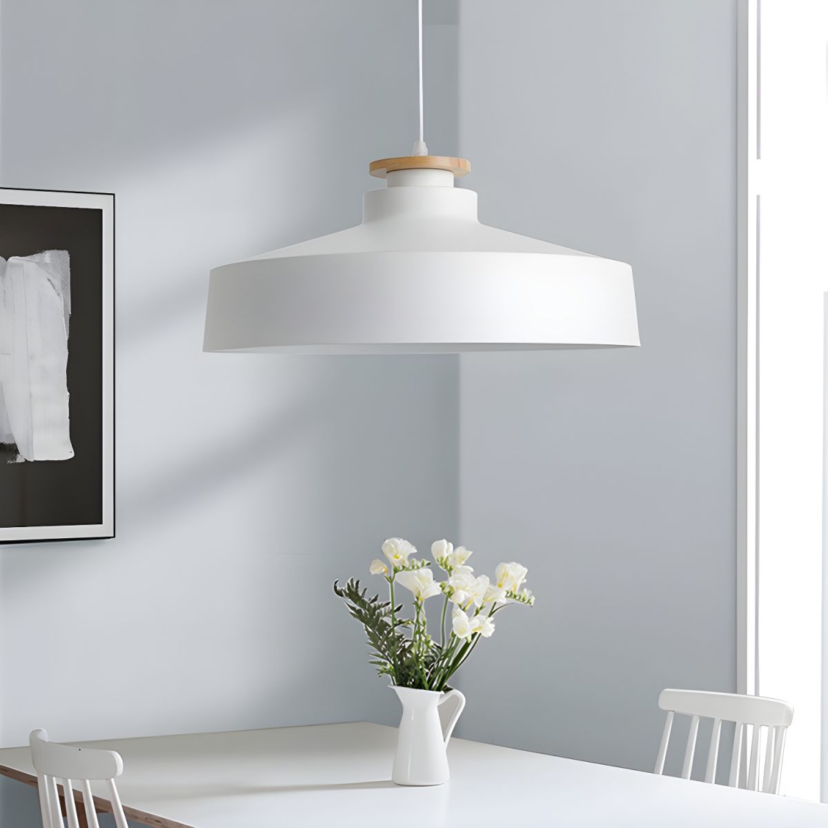 Hanglamp met Houten Kap en Aluminium Accent – Scandinavisch Design voor Eetkamer en Woonkamer | Sansoti