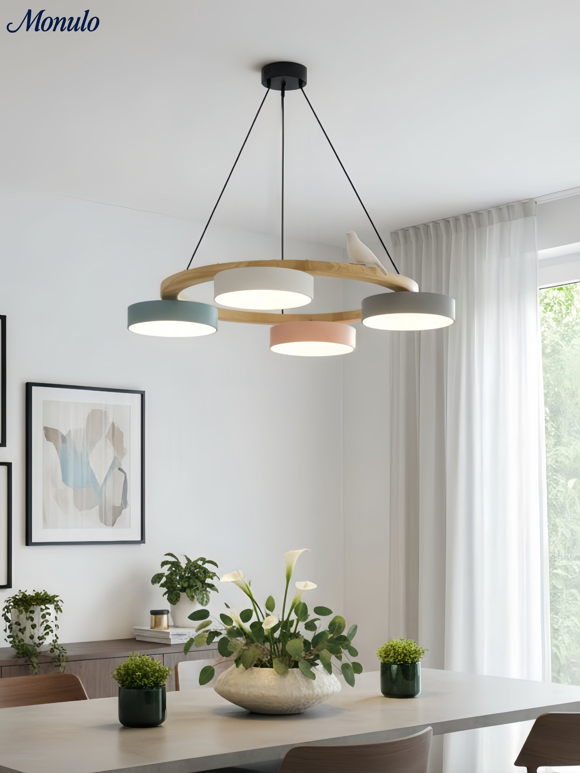 Decoratieve Vogelkroonluchter met Gekleurde Cirkels voor Eetkamer en Woonkamer | Sansoti
