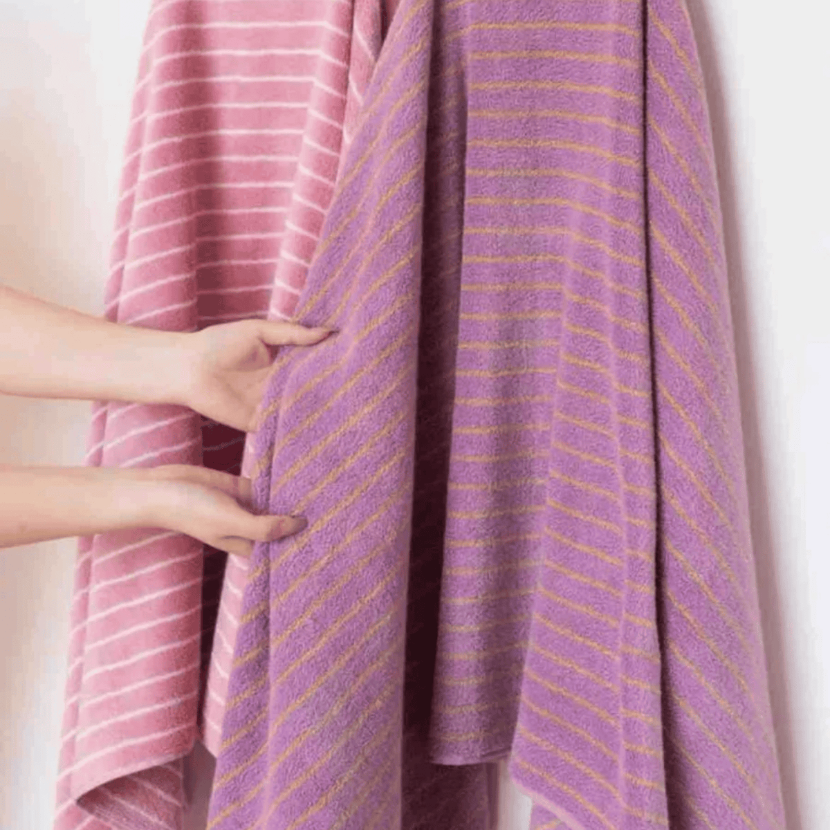 Serviette en coton rayée lavande, 100 % coton peigné, pour salle de bains, visage et bain, jacquard, douce et absorbante | Sansoti