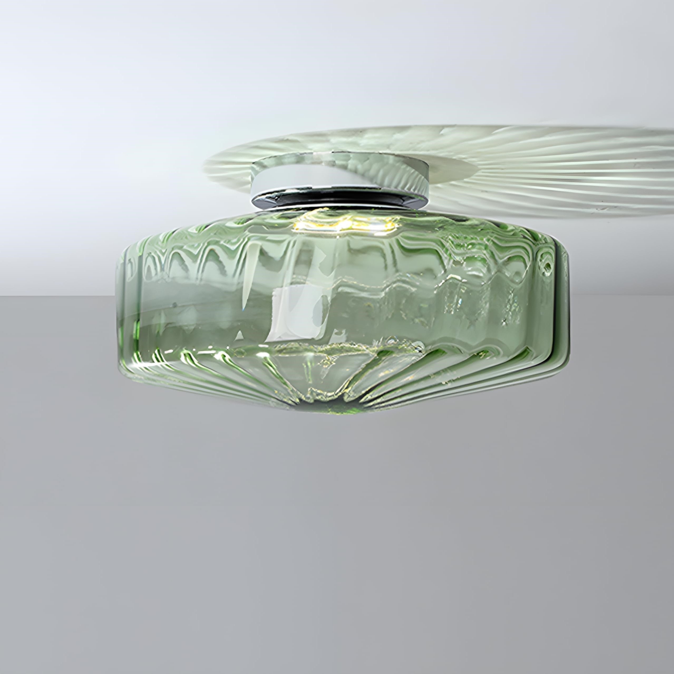 Vintage Geribbeld Glazen Plafondlamp Groen – Klassieke Verlichting voor Eetkamer, Entree & Gang | Sansoti
