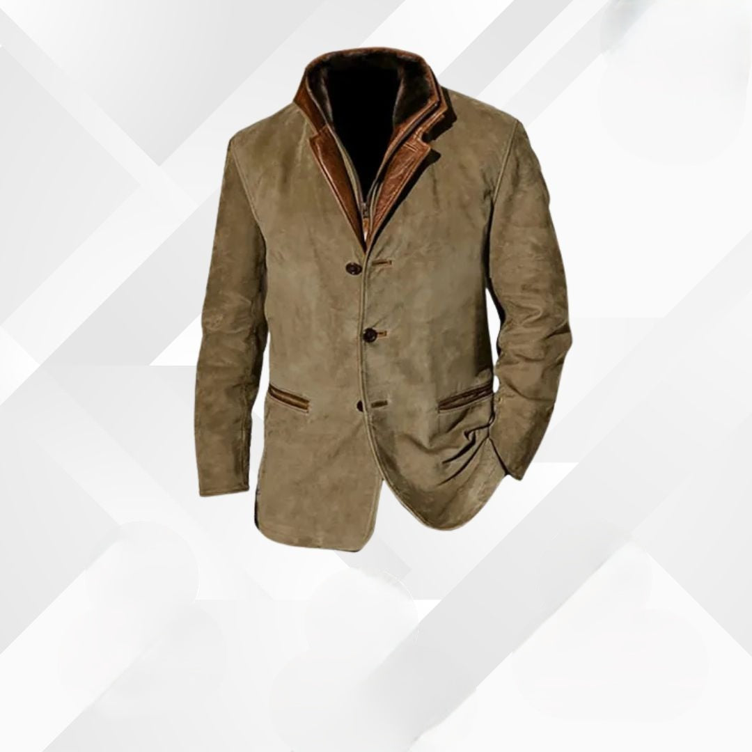 Men’s autumn jacket, suede blazer with collar detail, charcoal, navy blue, mustard, casual lightweight fall jacket | Sansoti