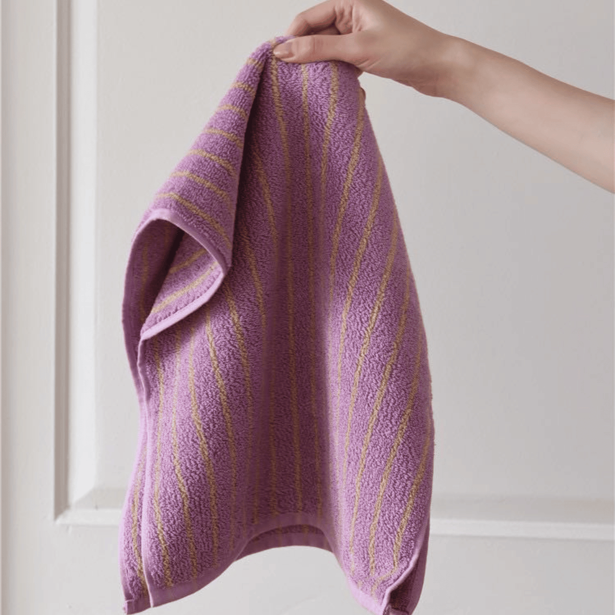 Serviette en coton rayée lavande, 100 % coton peigné, pour salle de bains, visage et bain, jacquard, douce et absorbante | Sansoti