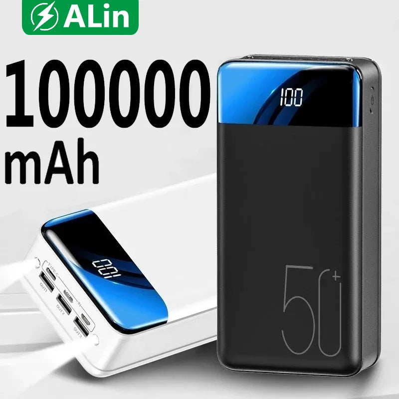 Draagbare Accu 50.000mAh Zwart Wit Snelladen Smartphones Tablets Laptops Powerbank Onderweg Reizen Meerdere Oplaadbeurten Universeel Noodstroom | Sansoti
