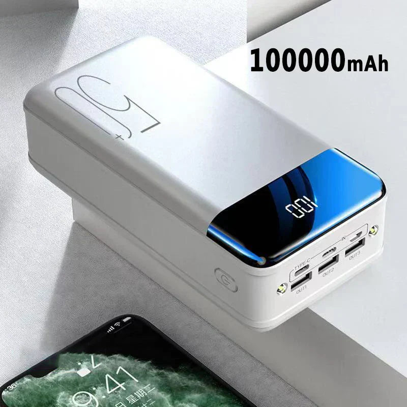 Draagbare Accu 50.000mAh Zwart Wit Snelladen Smartphones Tablets Laptops Powerbank Onderweg Reizen Meerdere Oplaadbeurten Universeel Noodstroom | Sansoti