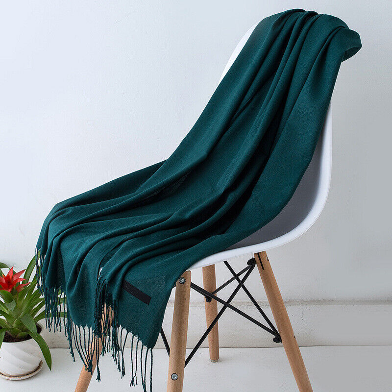 Écharpe en cachemire 200x70cm à franges, long châle, accessoire d’hiver chaud et confortable, couleurs unies, élégant | Sansoti