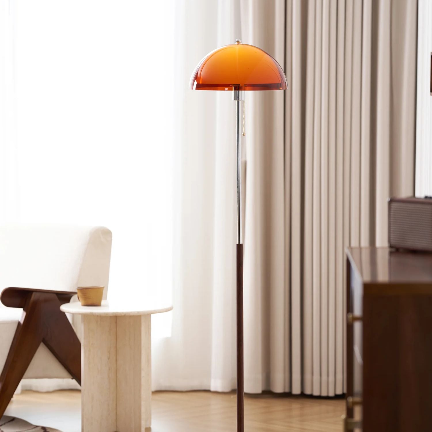 Tavino vloerlamp hout metaal amber woonkamer leeslamp retro design sfeerverlichting moderne staande lamp | Sansoti