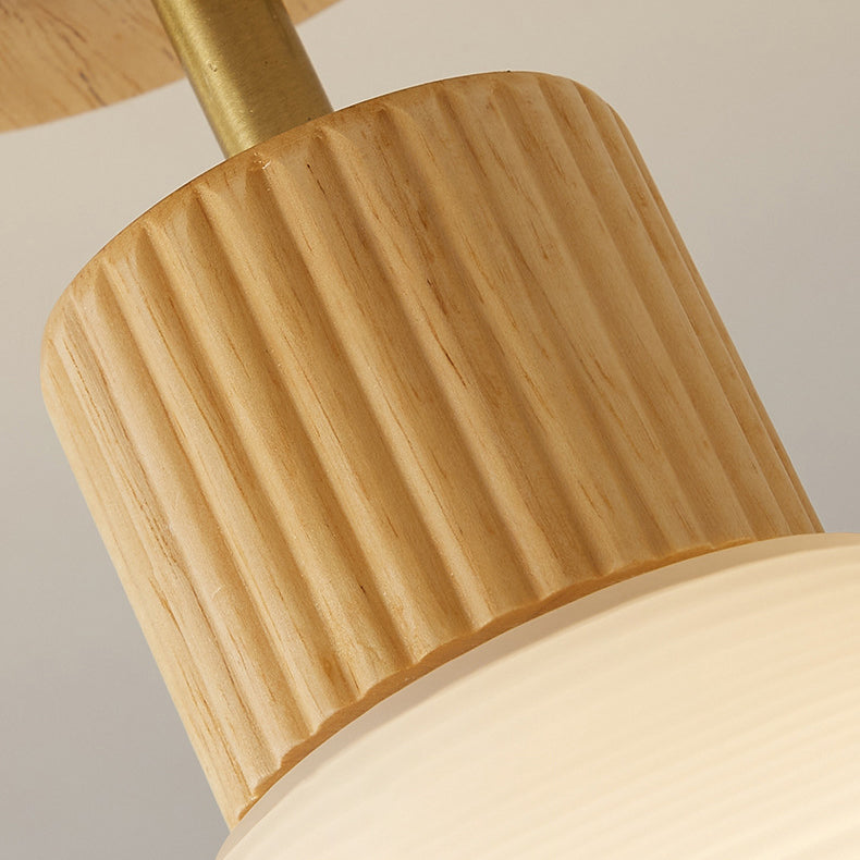 Japandi Plafondlamp Hout & Glas – Natuurlijke Elegantie voor Hal, Woonkamer en Slaapkamer | Sansoti