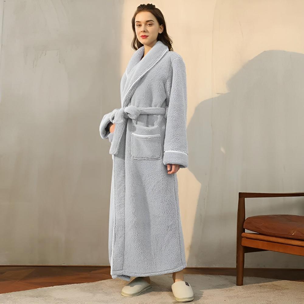 Sherpa Coral Fleece Badjas met Shawlkraag Unisex Loungewear Comfortabel Huis Huispak Zachte Fleece Ochtendjas | Sansoti