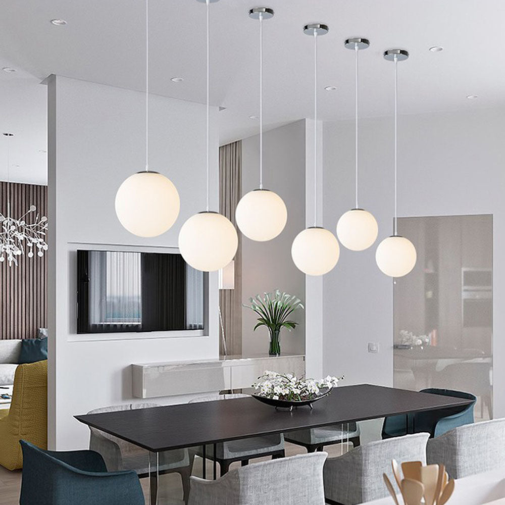 Suspension Verre Boule E27 Blanche Table à Manger Cuisine Salon Éclairage Moderne Suspension Ronde Intérieur Minimaliste | Restfield