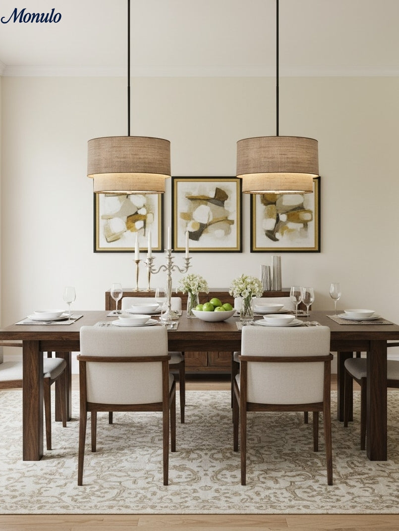Dubbele Stoffen Drum Hanglamp – Moderne Gelaagde Kap Plafondlamp voor Eetkamer Woonkamer | Sansoti