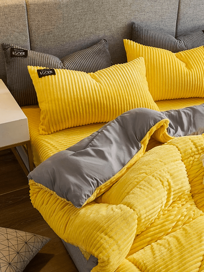 Samt-Bettbezug-Set Winter Korallfleece wendbare warme Bettwäsche Queen-Size King-Size Schlafzimmer | Sansoti