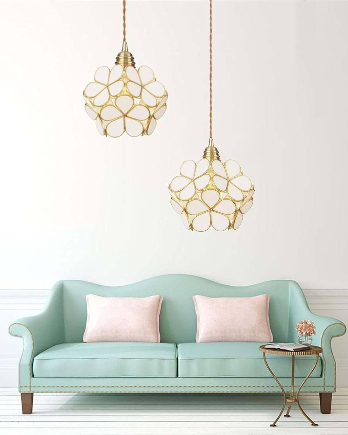 Handgemaakte Hanglamp met Acryl Bloem en IJzeren Frame Transparant Roze Blauw Beige voor Eetkamer Woonkamer Slaapkamer | Sansoti