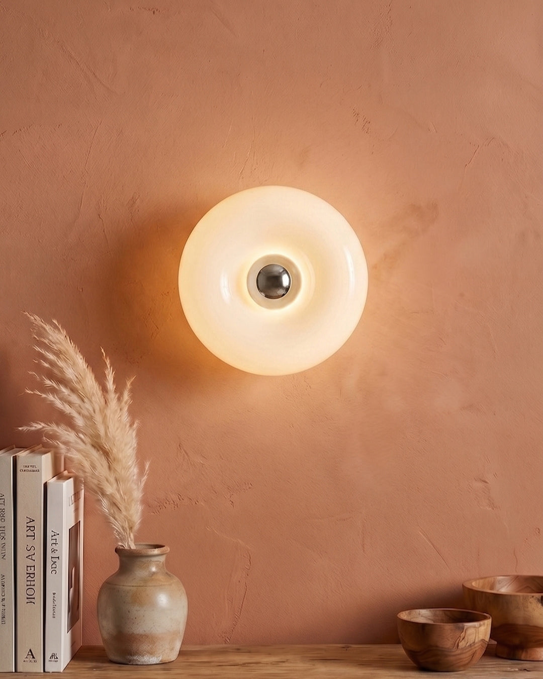 NARA Sculptural Donut Lamp met 3 Kleurtemperaturen – Dimbare Glazen Tafellamp Bauhaus Design Touch Control Wandmonteerbaar Ambient Lighting | Sansoti