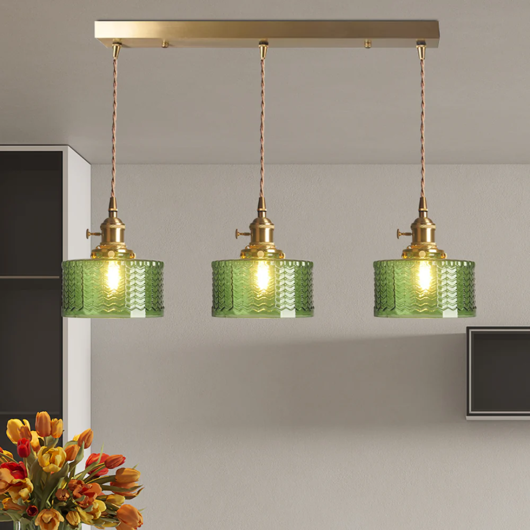 Quilivon Hanglamp Glas Messing Groen E27 Keuken Eettafel Retro Verlichting Geribbeld Glas Design | Sansoti