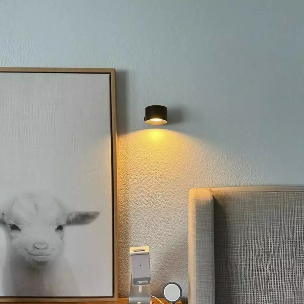 Applique murale magnétique rechargeable sans fil avec télécommande, pivotante à 360°, LED cylindrique à intensité variable, éclairage d’ambiance | Sansoti
