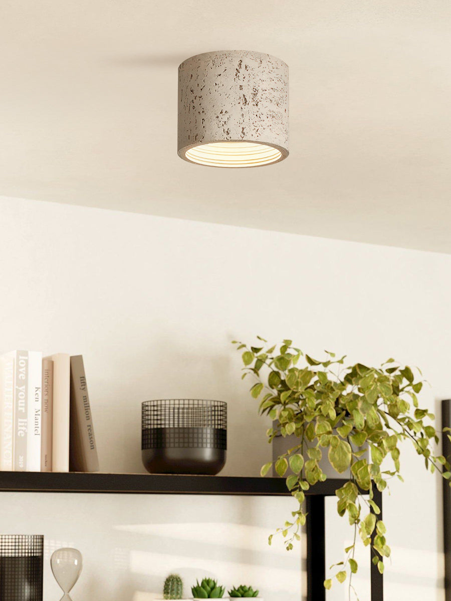 Cilindrische plafondlamp van travertijn – LED verlichting voor moderne interieurs | Sansoti