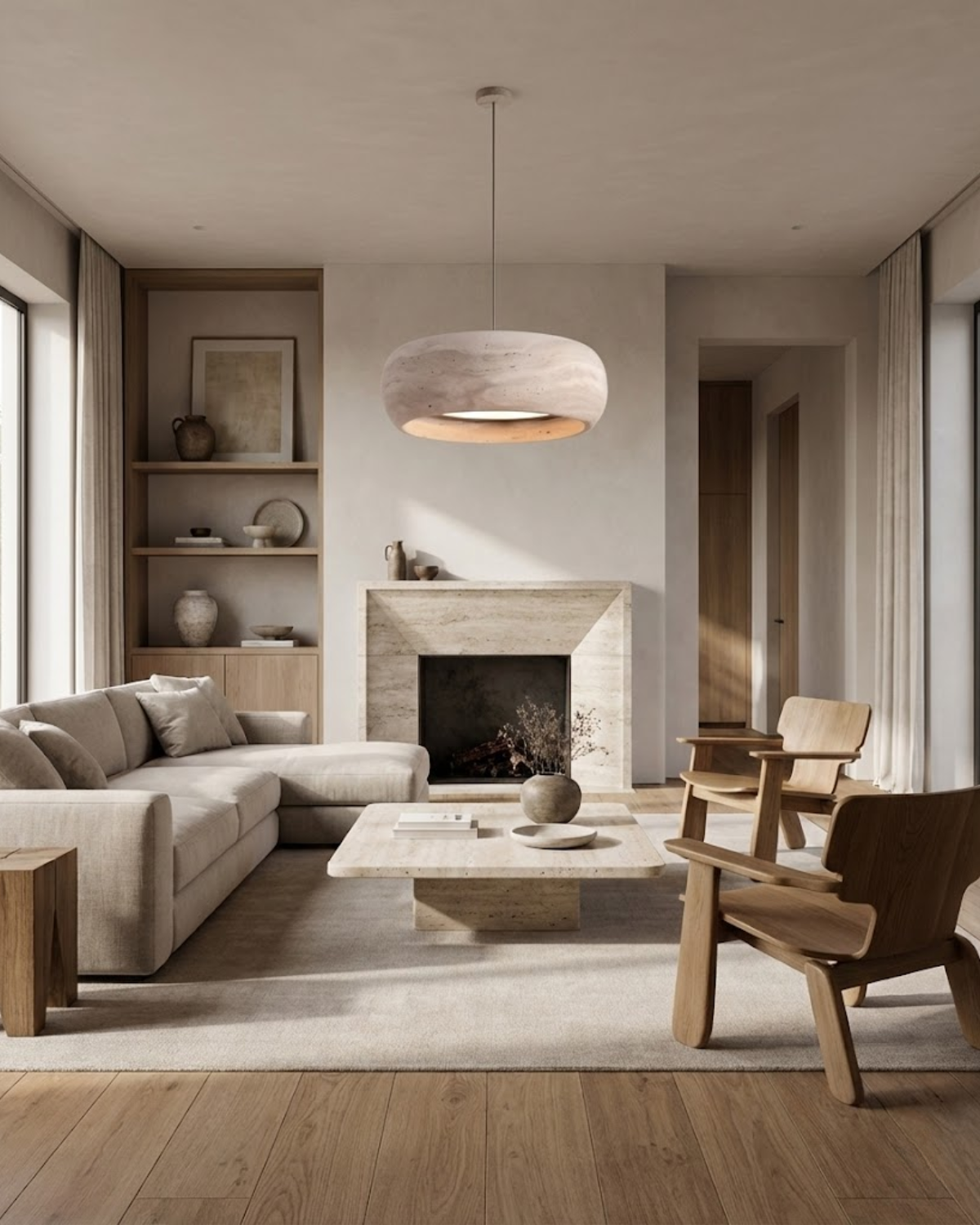 Vintage Hanglamp Crème Steentextuur Wabi Sabi Design | Scandinavische Eetkamer Verlichting Natuurlijke Sfeer Minimalistisch Interieur | Sansoti