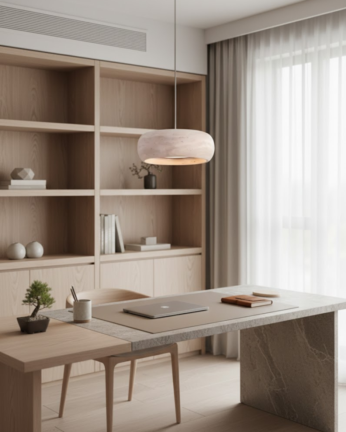 Vintage Hanglamp Crème Steentextuur Wabi Sabi Design | Scandinavische Eetkamer Verlichting Natuurlijke Sfeer Minimalistisch Interieur | Sansoti