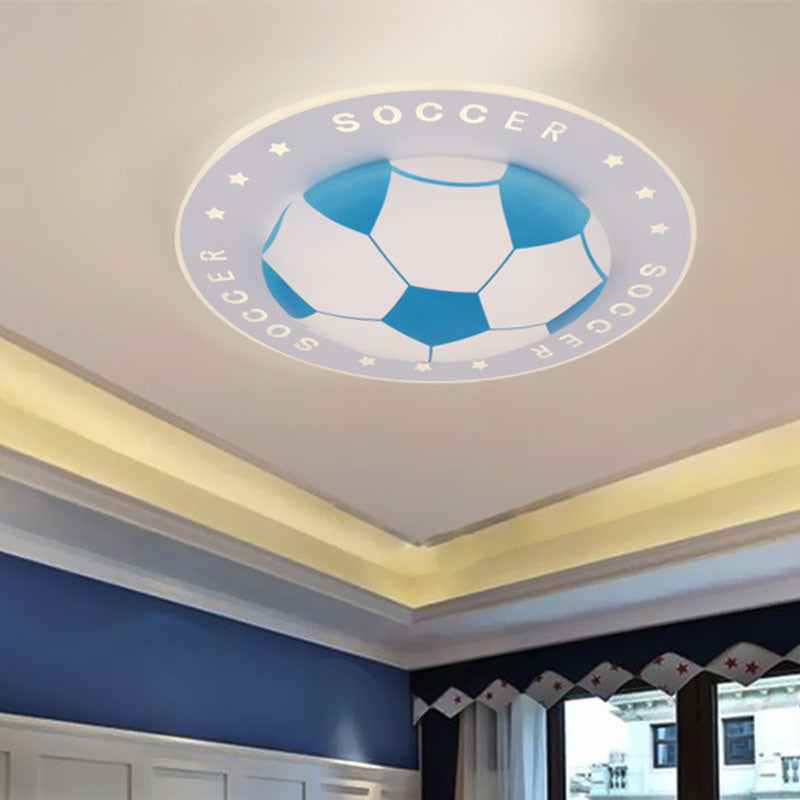Plafonnier LED ballon de football chambre d’enfant 42 cm noir bleu acrylique spot de plafond éclairage sportif chambre de garçon | Sansoti