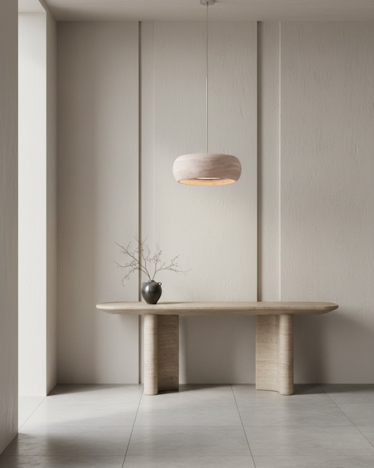 Vintage Hanglamp Crème Steentextuur Wabi Sabi Design | Scandinavische Eetkamer Verlichting Natuurlijke Sfeer Minimalistisch Interieur | Sansoti