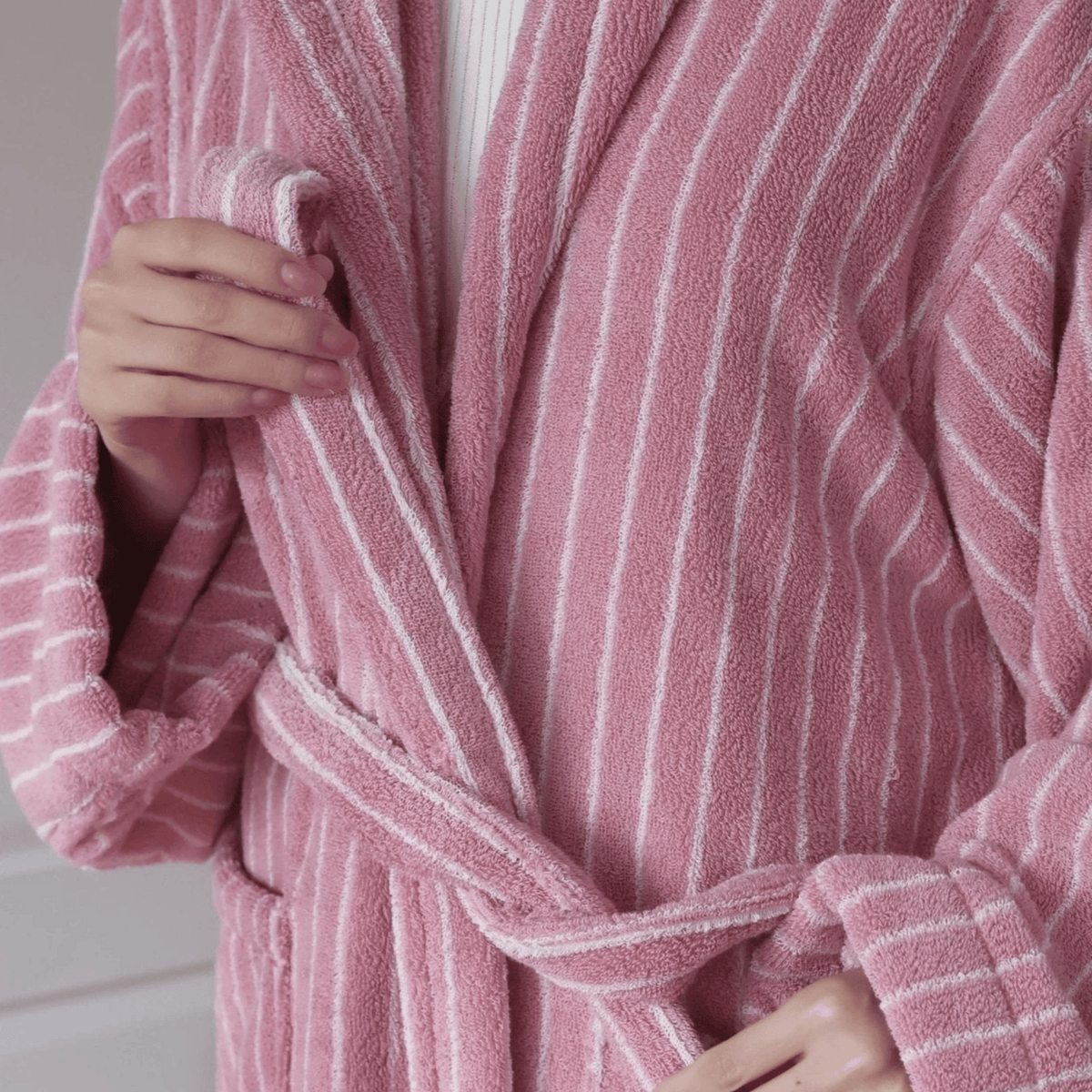 Jacquard-Bademantel Bio-Baumwolle Streifenmuster Luxuriöser Morgenmantel Spa-Qualität Wellness Damen Herren Unisex | Sansoti