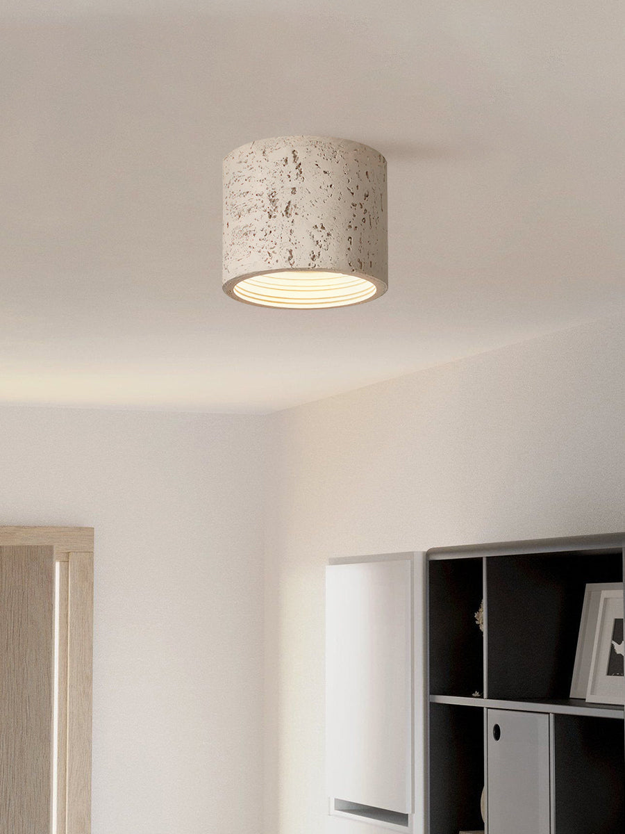 Cilindrische plafondlamp van travertijn – LED verlichting voor moderne interieurs | Sansoti