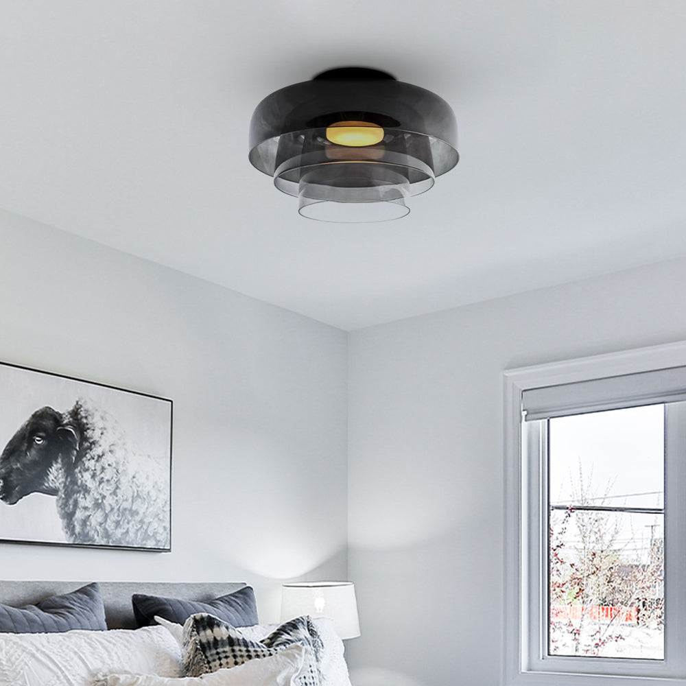 Design Glazen Plafondlamp met Gelaagde Structuur — Elegant Lichtspel voor Eetkamer, Woonkamer en Slaapkamer | Sansoti