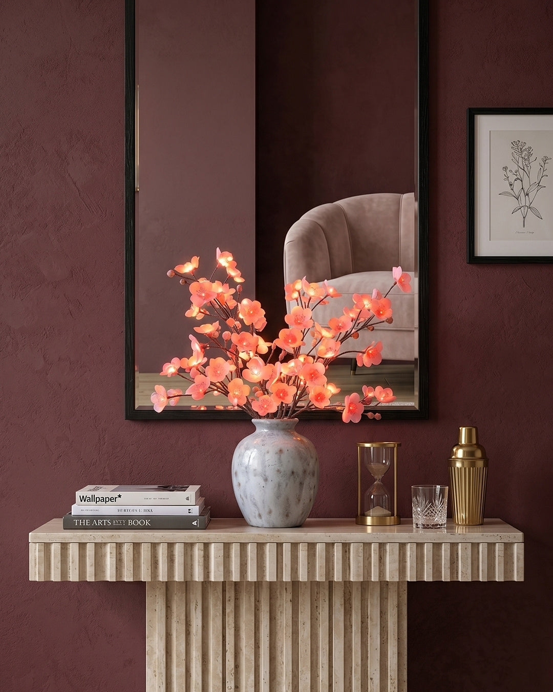 Decoratieve LED Verlichtingstak met Natuurlijke Bloesemvorm 70cm – Flexibele Sfeerverlichting voor Vazen en Schoorsteenmantels | Sansoti