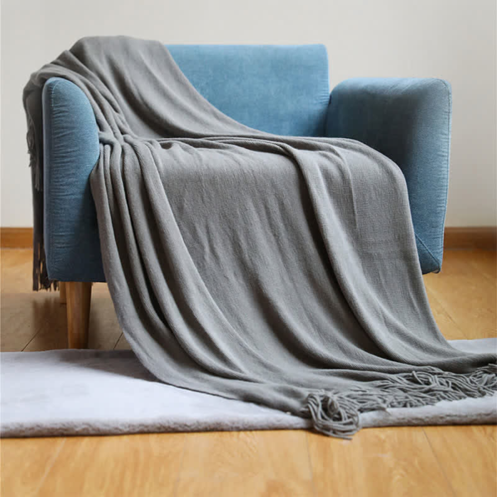 Chunky Knitted Throw with Fringes Soft Acrylic Decorative Blanket for Living Room Bedroom and Sofa Interior | Sansoti