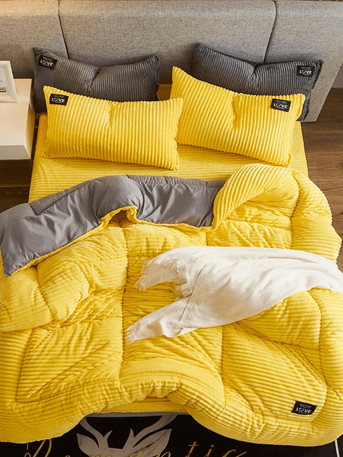 Samt-Bettbezug-Set Winter Korallfleece wendbare warme Bettwäsche Queen-Size King-Size Schlafzimmer | Sansoti