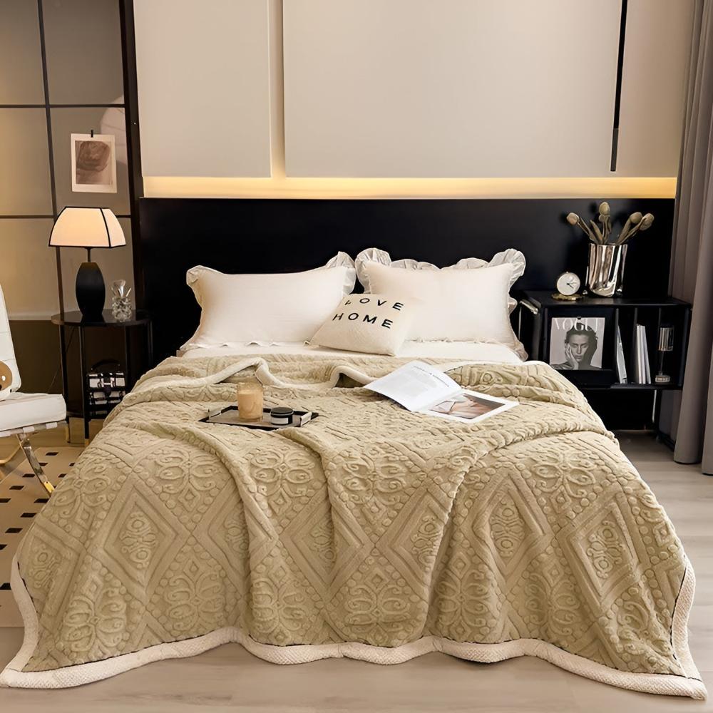 Double-Sided Sherpa Throw with Mandala Pattern 120-230cm Embroidered Design Blanket Bedroom Living Room | Sansoti