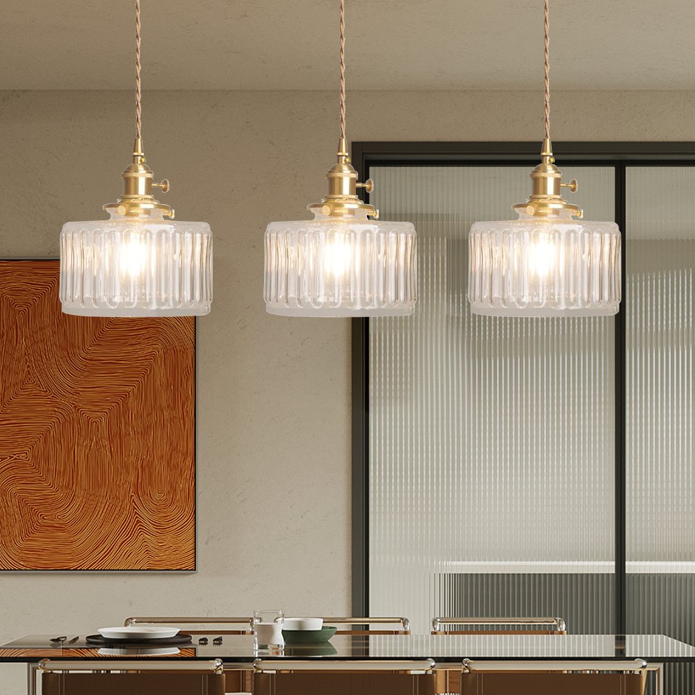 Crystal Glass Pendant Light Cylindrical Shape Adjustable Height Vintage Style Living Room Dining Room Hallway Ambient Lighting | Sansoti