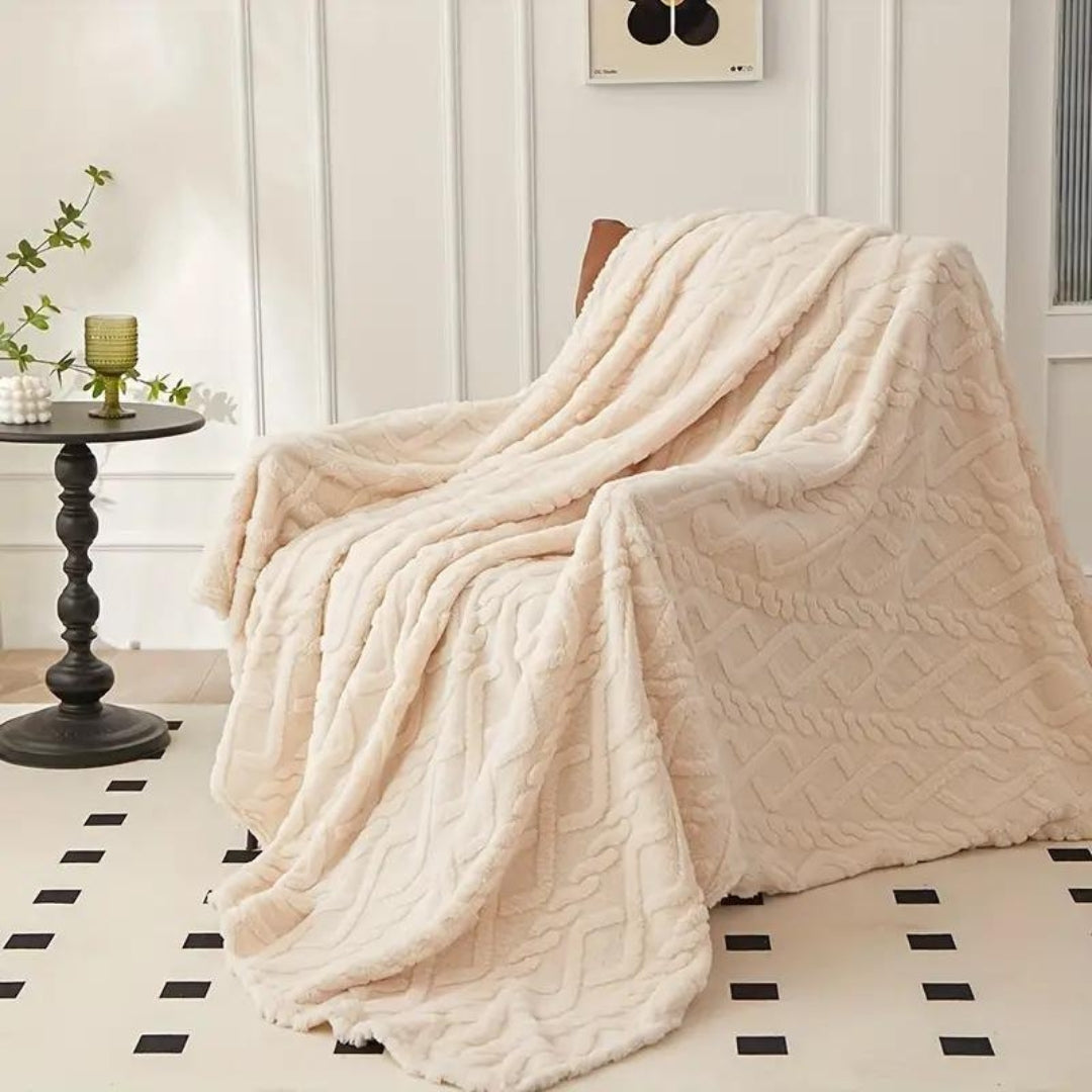 Wolkenplaid aus Fleece, 3D-Struktur, gestrickte Vier-Jahreszeiten-Kuscheldecke für Sofa und Bett, Elfenbein, Beige, Braun, Schwarz | Sansoti
