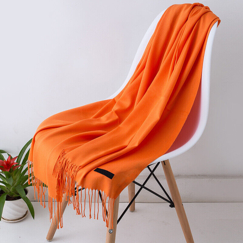 Écharpe en cachemire 200x70cm à franges, long châle, accessoire d’hiver chaud et confortable, couleurs unies, élégant | Sansoti
