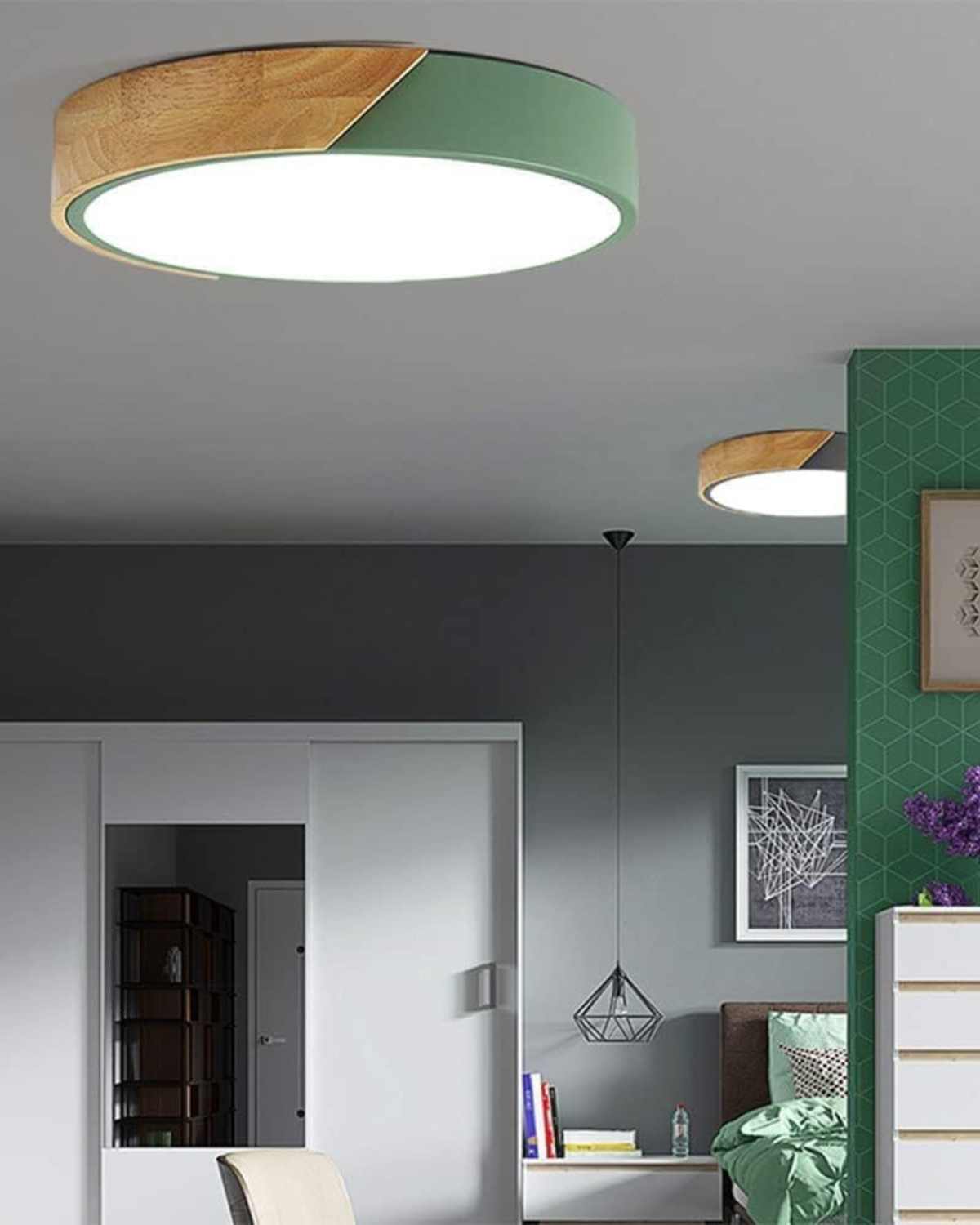 Moderne runde Deckenleuchte mit Holz-Akzent und LED-Beleuchtung – minimalistische Designlampe in 23 30 40 50 und 60 cm | Restfield