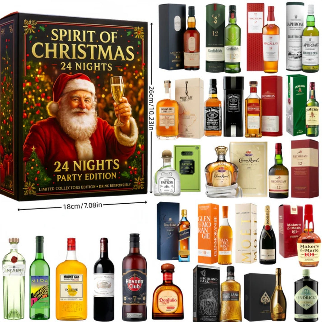 Adventskalender mit 24 Miniatur-Weihnachtsanhängern, Spirituosen-Thema, Weihnachtsdekoration, Sammlerbox, Weihnachtsbaum | Sansoti