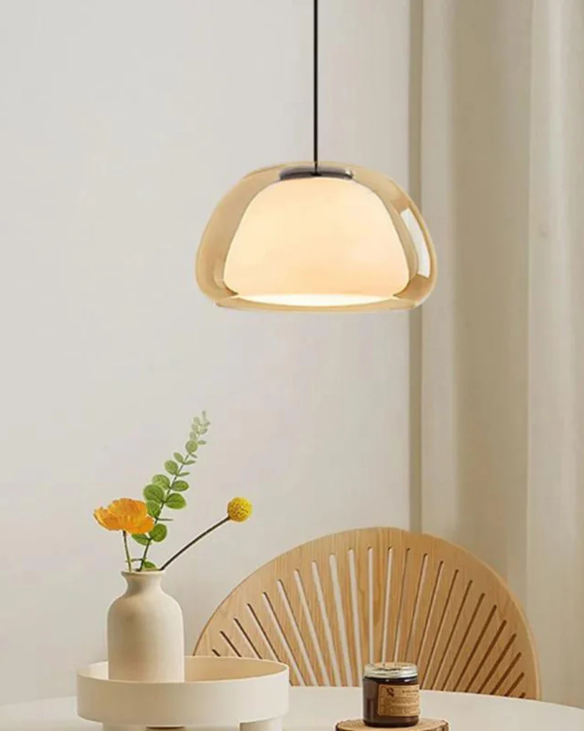 Luxe Glazen Hanglamp Met Mat En Transparant Glas In Minimalistisch Japandi Design | Sansoti