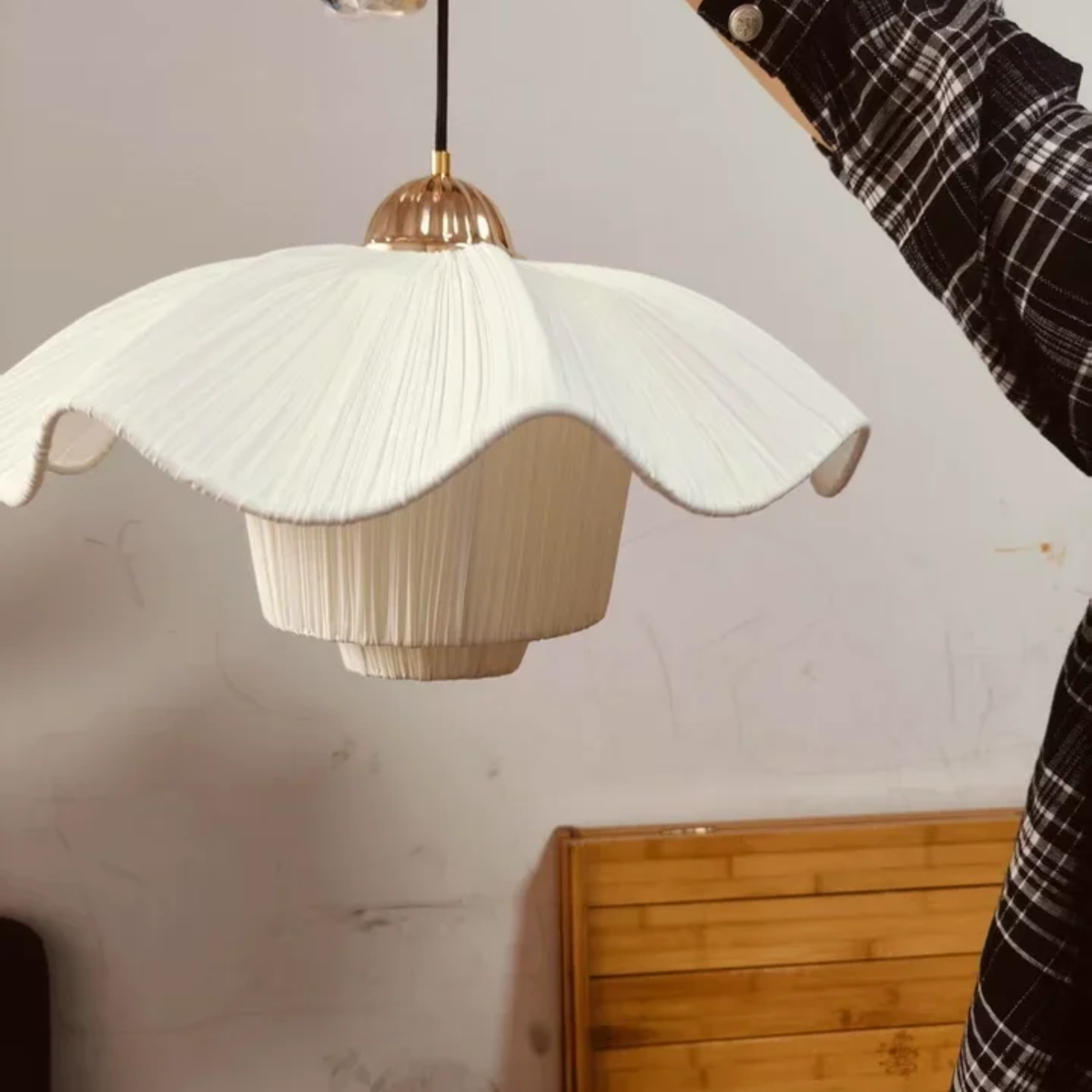 Hanglamp Bloemvorm Crèmewit Textiel Organische Vorm Romantische Verlichting Slaapkamer Eetkamer Woonkamer | Sansoti