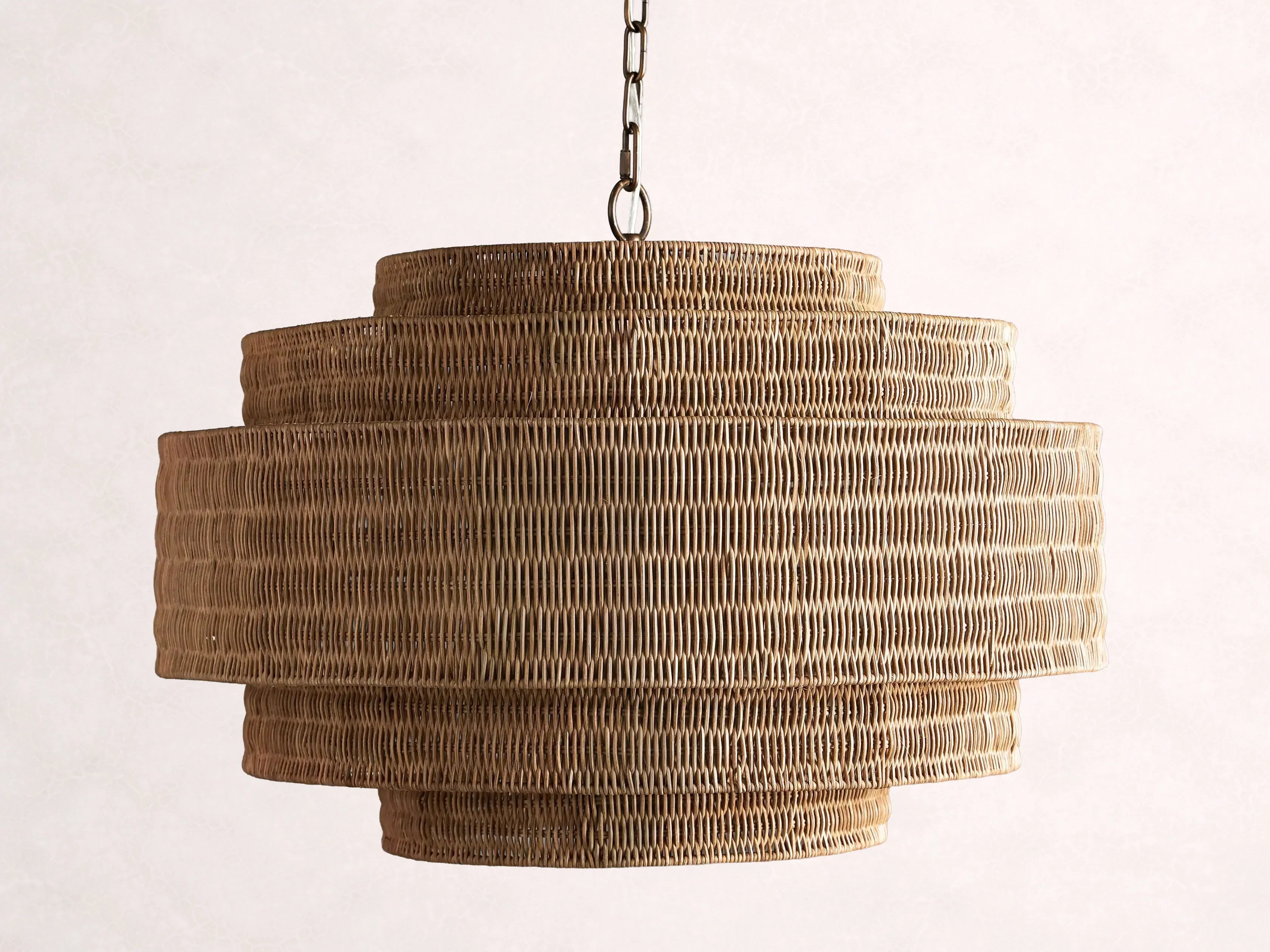 Lustre en rotin tressé, structure en fer à plusieurs niveaux, hauteur réglable, suspension pour éclairage de salle à manger et de salon | Sansoti