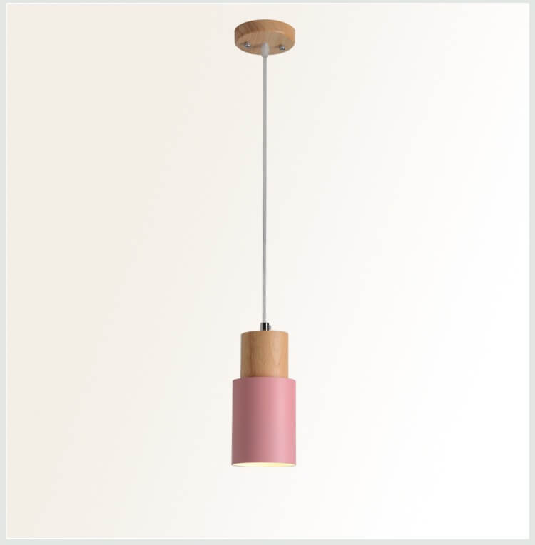 Hanglamp Hout Aluminium Cilinder Kleur E26 120cm Snoer Scandinavisch Woonkamer Eetkamer | Sansoti