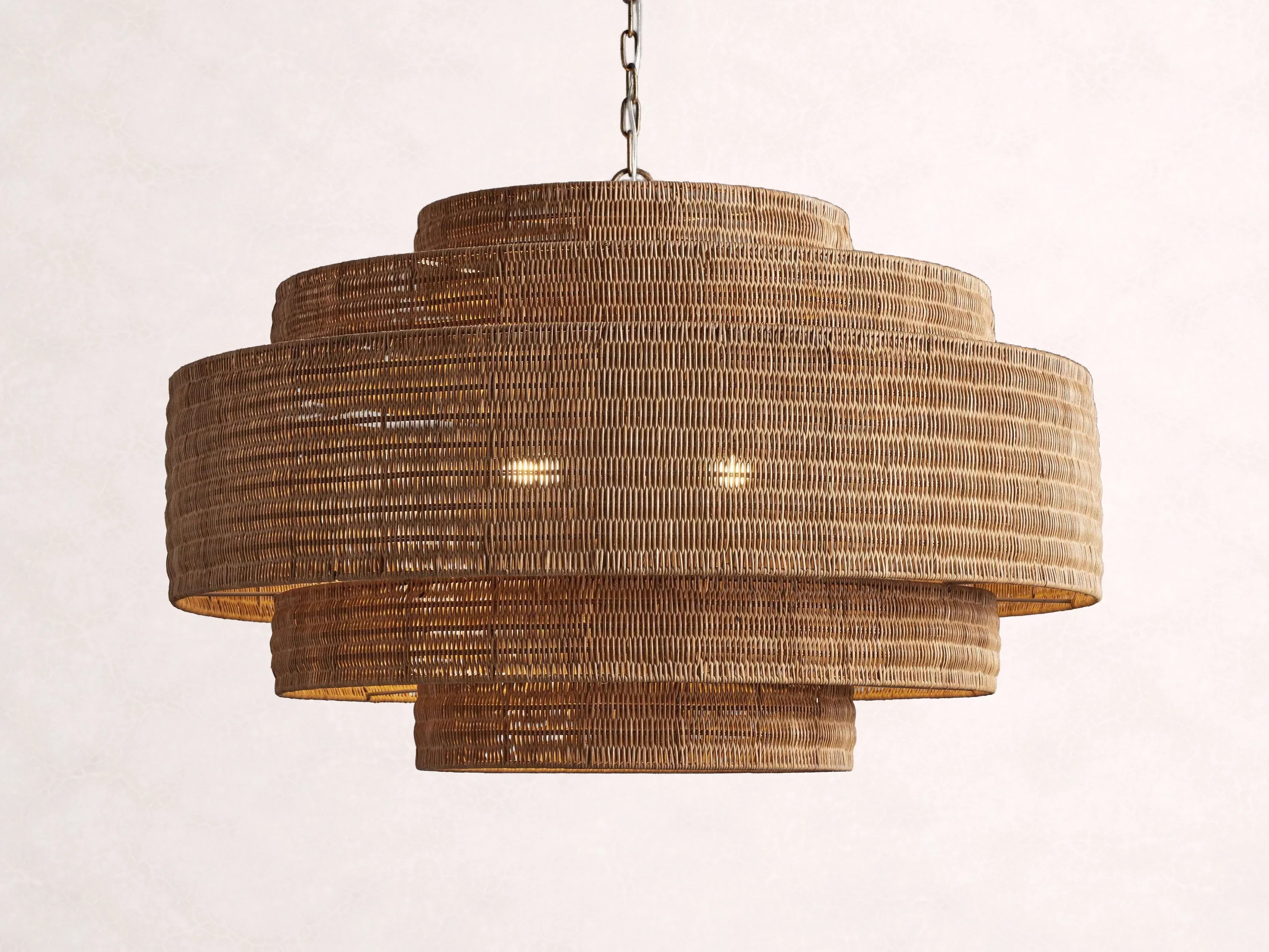 Lustre en rotin tressé, structure en fer à plusieurs niveaux, hauteur réglable, suspension pour éclairage de salle à manger et de salon | Sansoti