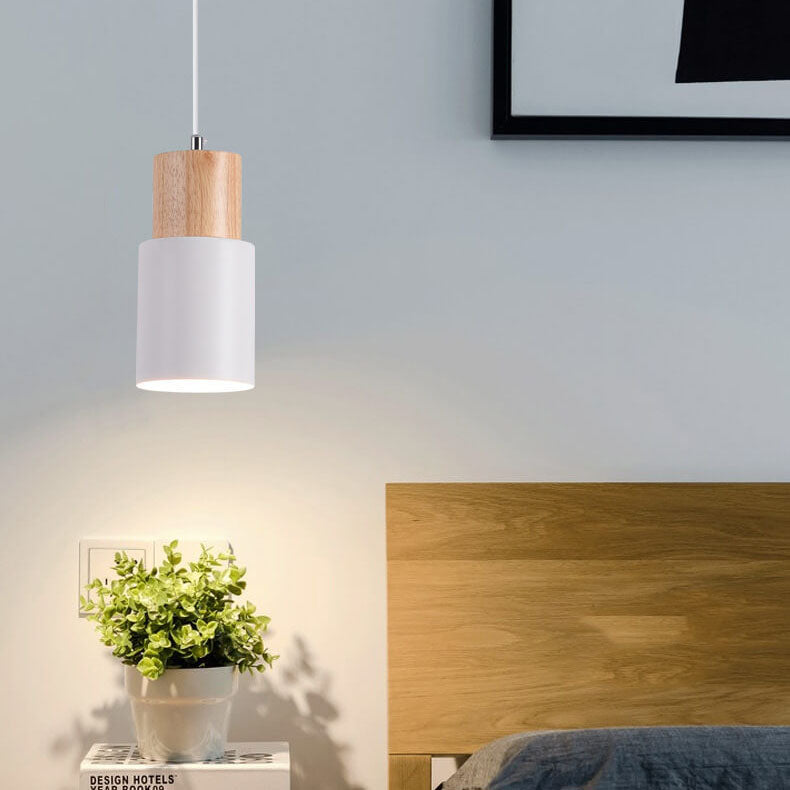 Hanglamp Hout Aluminium Cilinder Kleur E26 120cm Snoer Scandinavisch Woonkamer Eetkamer | Sansoti