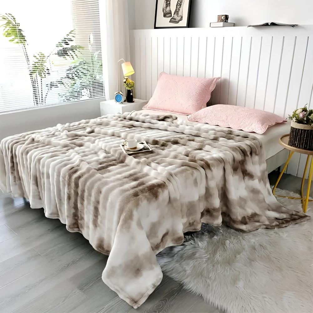 Decke mit Tie-Dye-Effekt und Kunstfell, weiche Decke 150-230 cm, Wärme und Komfort für alle Jahreszeiten, Wohnzimmer | Sansoti