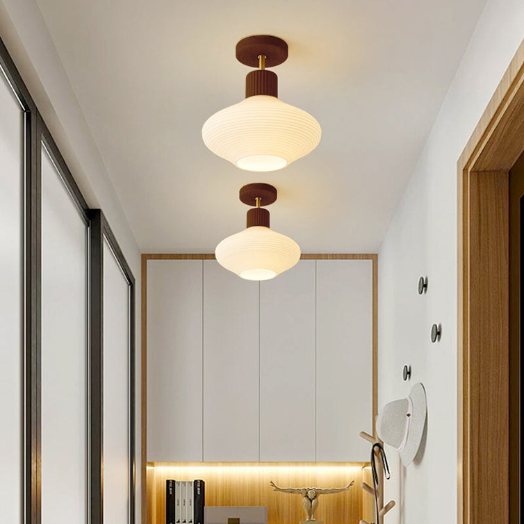 Japandi Plafondlamp Hout & Glas – Natuurlijke Elegantie voor Hal, Woonkamer en Slaapkamer | Sansoti