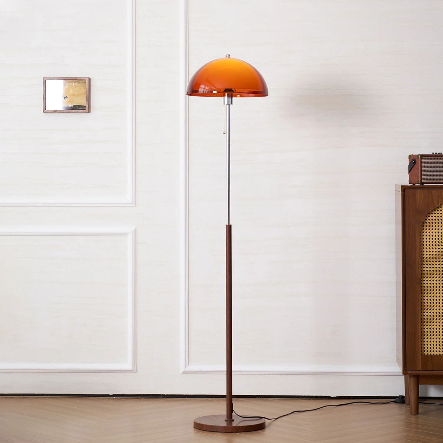 Tavino vloerlamp hout metaal amber woonkamer leeslamp retro design sfeerverlichting moderne staande lamp | Sansoti