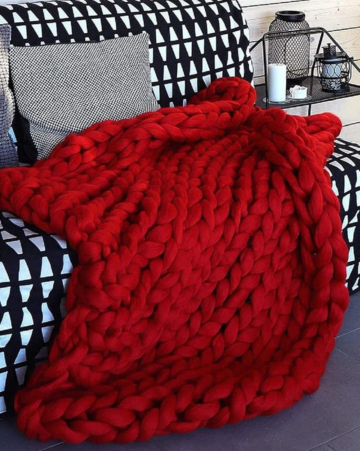 Handgebreid Chunky Plaid – Dik Gebreide Deken in Zachte Chenille voor Bank en Bed | Sansoti