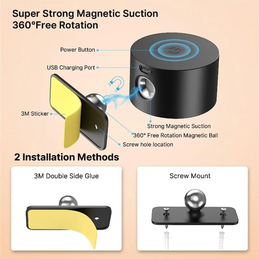Applique murale magnétique rechargeable sans fil avec télécommande, pivotante à 360°, LED cylindrique à intensité variable, éclairage d’ambiance | Sansoti