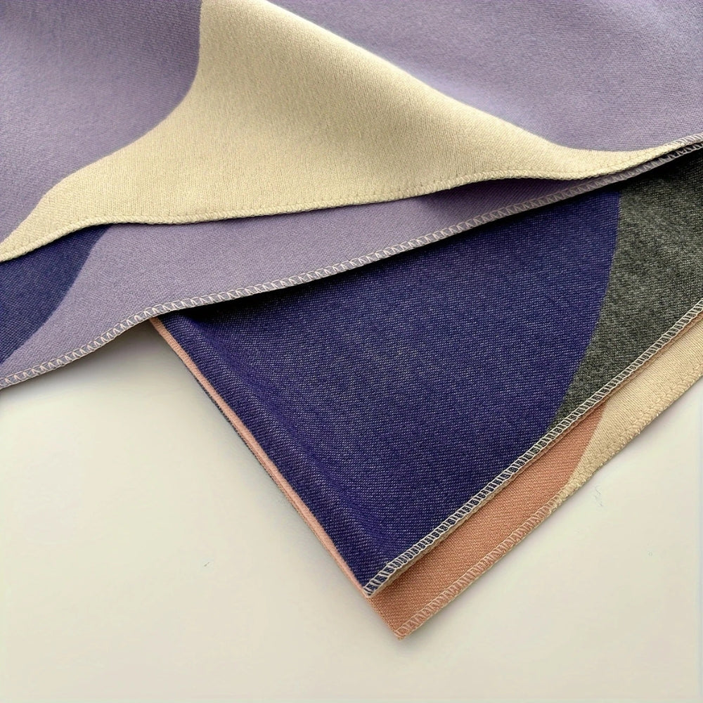 Omkeerbare Sjaal met Geometrisch Blokdesign Warm Zachte Microvezel Poncho voor Herfst en Winter | Sansoti