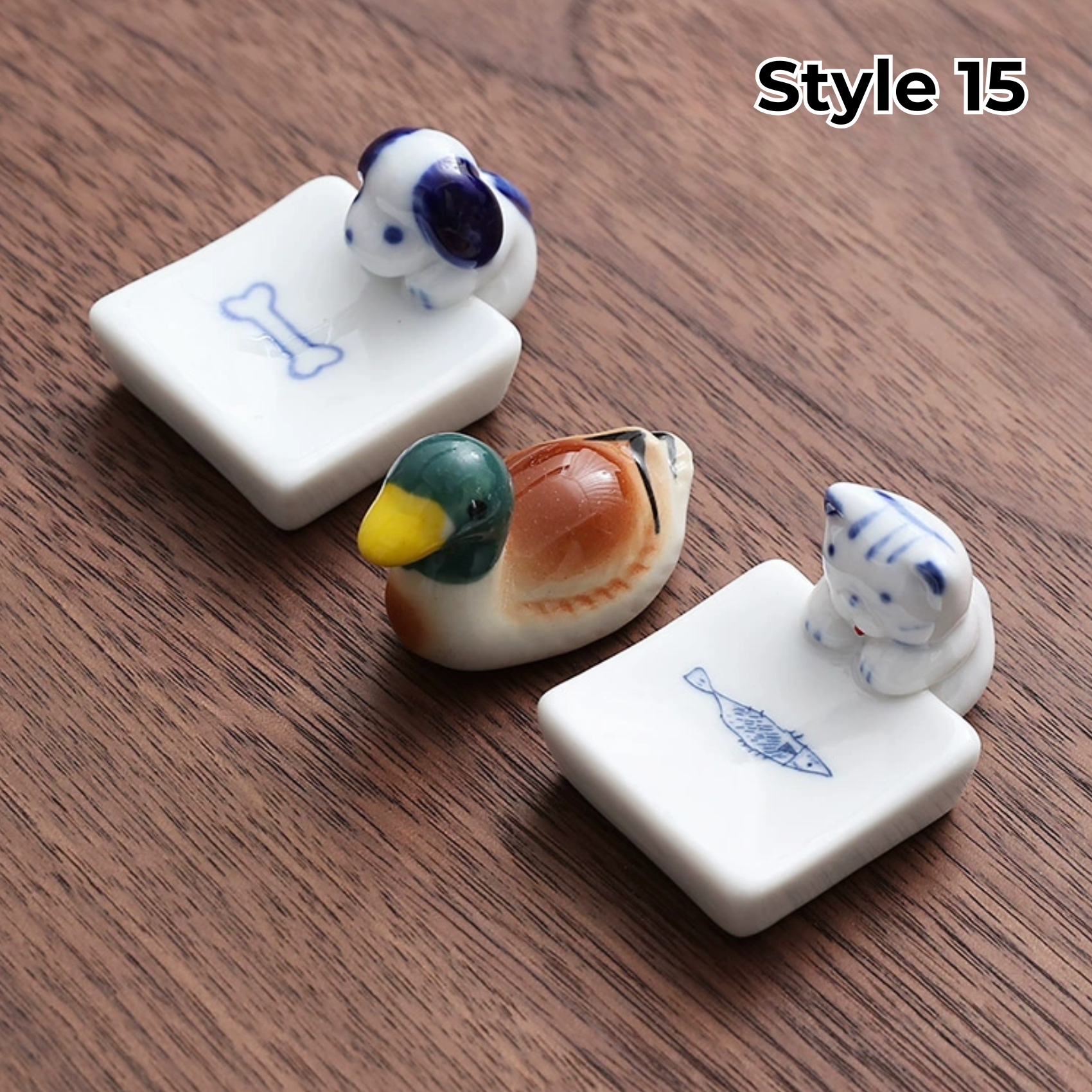 Support à baguettes en céramique avec motifs animaux et fruits – Lot de 3 | Sansoti